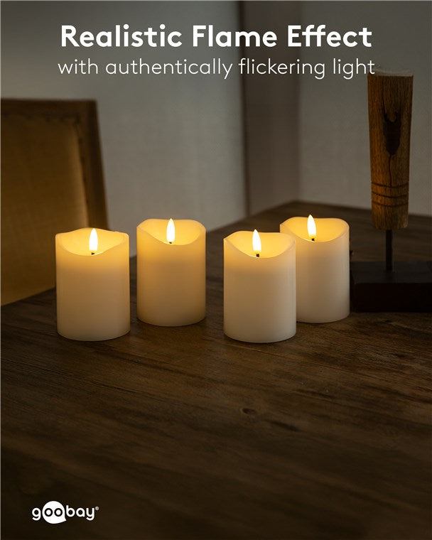 Leuchtende Kerzen mit Timerfunktion 4er-Set in weiß mit 3D-Docht & batteriebetrieben, elegante Dekokerzen für Wohnzimmer, Esszimmer und Adventszeit
