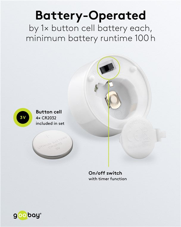 4er-Set LED-Teelichter mit Timerfunktion, warmweiß (2500 K), flackernde Flamme, Hochzeiten, Adventszeit oder Dinnerdeko, batteriebetrieben, weiß, inklusive 4x CR2032-Knopfzellen