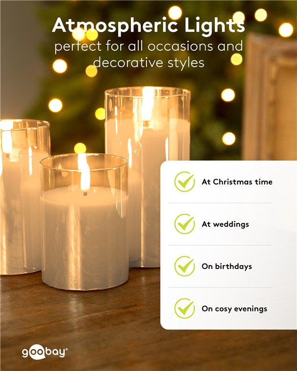 3er-Set LED Kerzen mit Timerfunktion - Echtwachs Im Glas, Gold-Transparent, 3D-Docht, batteriebetrieben, warmweiß - Stilvolle LED Kerze für sichere Deko im Wohnzimmer oder Esszimmer