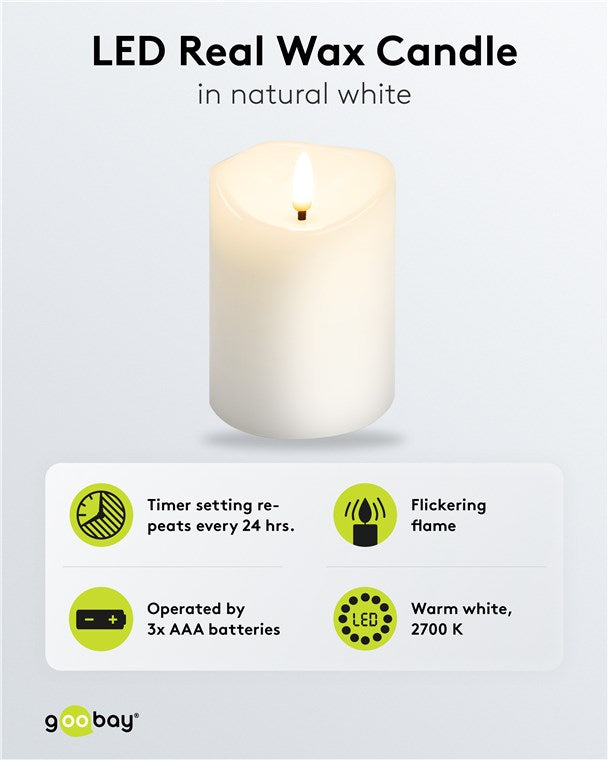 LED Kerzen Echtwachskerze Weiß 7,5x10cm Mit Timerfunktion 3D-Docht Batteriebetrieben Warmweiß, Teelicht für Stilvolle Deko, Sicher Und Elegante Beleuchtung