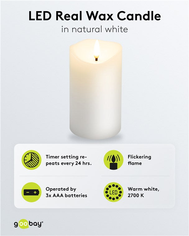 LED Kerzen Echtwachskerze Weiß 7,5x12,5 cm Mit Timerfunktion 3D-Docht Batteriebetrieben Warmweiß, Teelicht für Stilvolle Deko, Sicher Und Elegante Beleuchtung