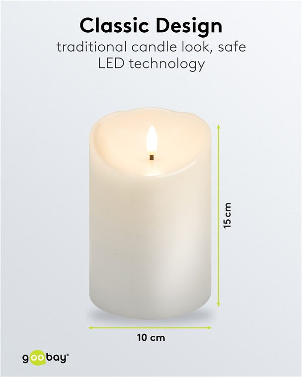 LED Kerzen Echtwachskerze Weiß 10x15 cm Mit Timerfunktion 3D-Docht Batteriebetrieben Warmweiß, Teelicht für Stilvolle Deko, Sicher Und Elegante Beleuchtung