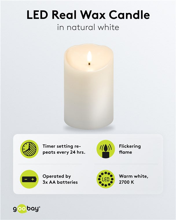 LED Kerzen Echtwachskerze Weiß 10x15 cm Mit Timerfunktion 3D-Docht Batteriebetrieben Warmweiß, Teelicht für Stilvolle Deko, Sicher Und Elegante Beleuchtung