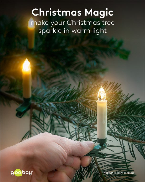 Kabellose LED Weihnachtsbaumkerzen mit Klemmen, Fernbedienung und Timerfunktion, Christbaumkerzen, Baumkerzen, warmweiß (2600 K), dimmbar, 10er Set