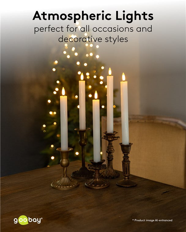 5er-Set LED-Stabkerzen aus Echtwachs, weiß – inkl. Fernbedienung, Timerfunktion & flackernder 3D-Flamme, batteriebetrieben, dimmbar, warmweiß (2400 K) - elektrische Kerzen, sicher & dekorativ