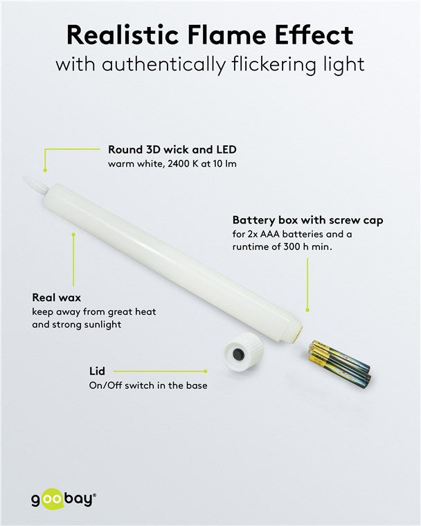 5er-Set LED-Stabkerzen aus Echtwachs, weiß – inkl. Fernbedienung, Timerfunktion & flackernder 3D-Flamme, batteriebetrieben, dimmbar, warmweiß (2400 K) - elektrische Kerzen, sicher & dekorativ