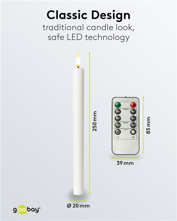 5er-Set LED-Stabkerzen aus Echtwachs, weiß – inkl. Fernbedienung, Timerfunktion & flackernder 3D-Flamme, batteriebetrieben, dimmbar, warmweiß (2400 K) - elektrische Kerzen, sicher & dekorativ