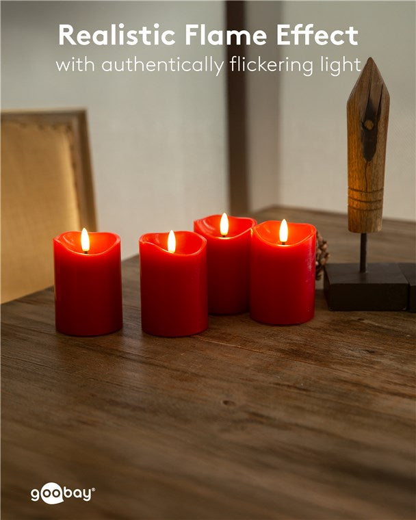 Lichterkerzen mit Timerfunktion 4er Set in Rot mit 3D Docht & Batteriebetrieben, elegant für Wohnzimmer, Esszimmer und Advent