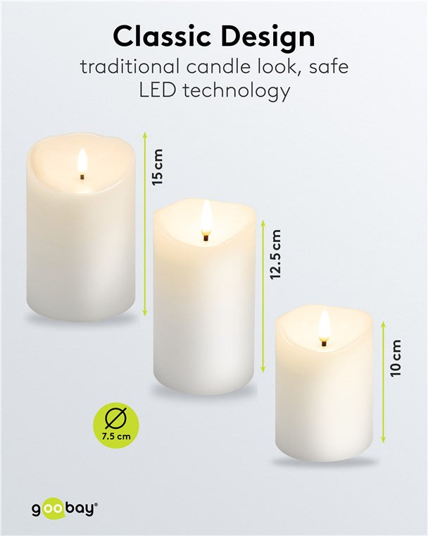 3er-Set LED-Kerzen mit Timerfunktion – weiß, batteriebetrieben, 3D-Docht, warmweiß (2700 K), stilvolle LED-Kerzen für Wohnzimmer, Esszimmer, Adventszeit, Tischdeko – sicher und elegant