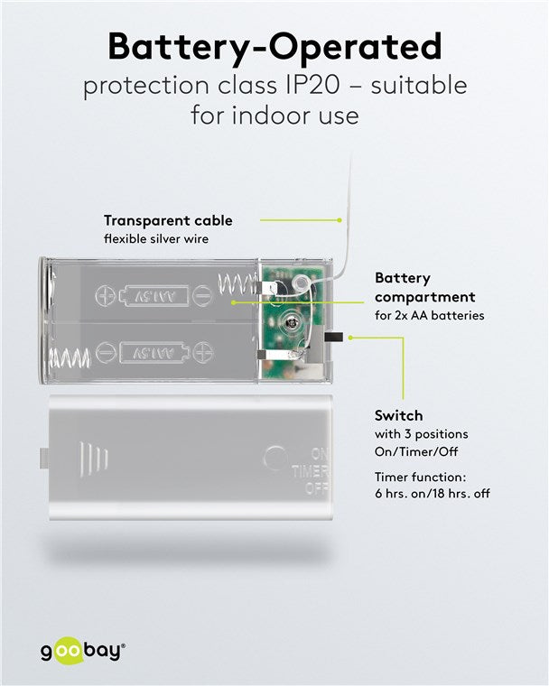 goobay 20er LED-Silberdraht-Lichterkette / Tannenzapfen & rote Beeren / Lichterkette mit Timerfunktion / Warmweiß (3000 K) / Batteriebetrieben, Braun, Grün, Rot, Ziegelrot