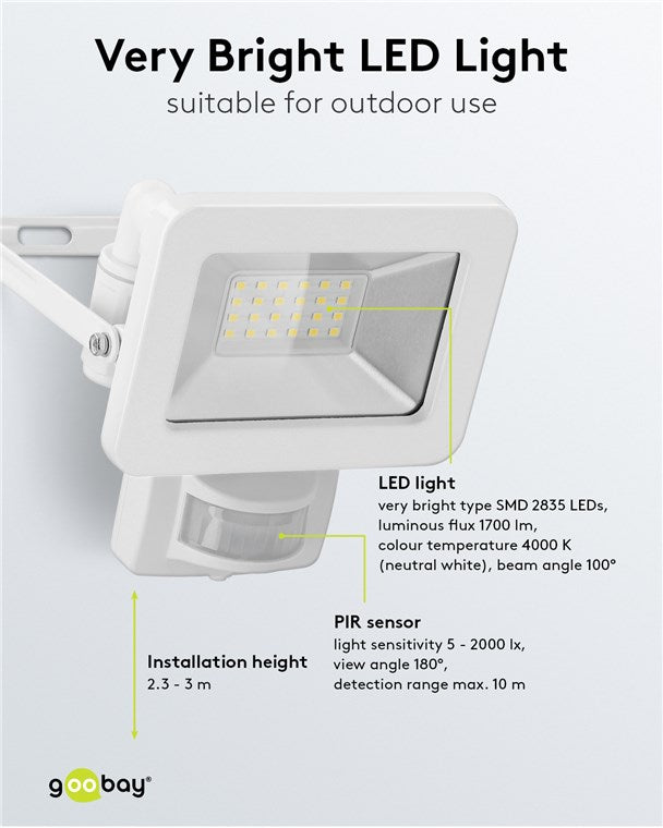 LED Strahler Bewegungsmelder Außen 20W / PIR Sensor Außenstrahler IP44