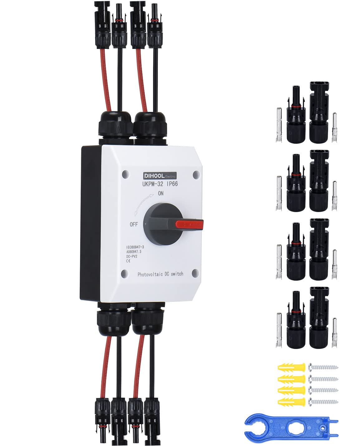 DC Trennschalter 2 Strings PV Anlage mit Generatoranschlusskasten Sicherungsautomat 32A IP66 Solar Trennschalter Anschlusskasten für Photovoltaik
