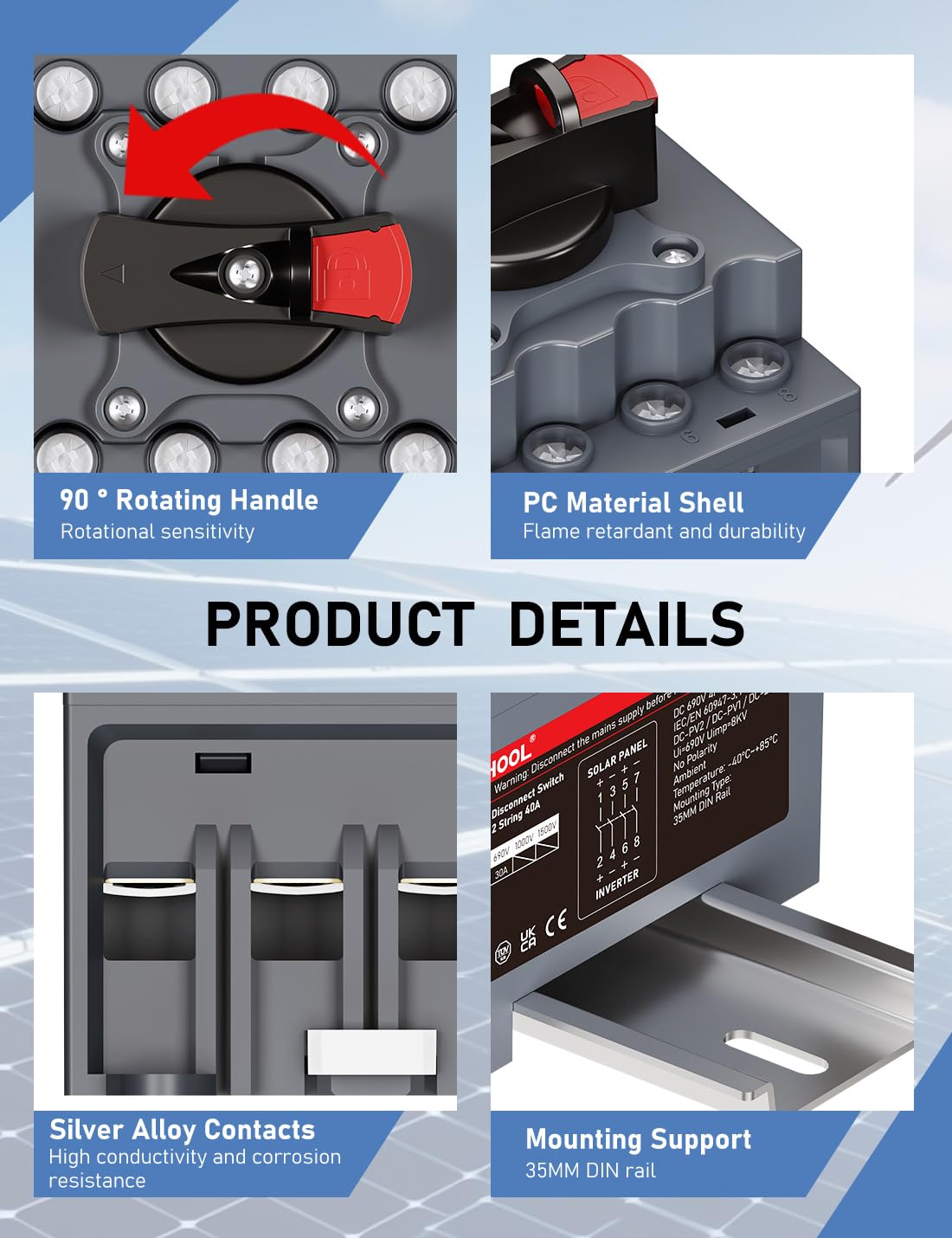 DC Trennschalter Leistungsschalter 32a 1200V PV Combiner Box For Solaranlage Solarmodul Anlage Solarmodule
