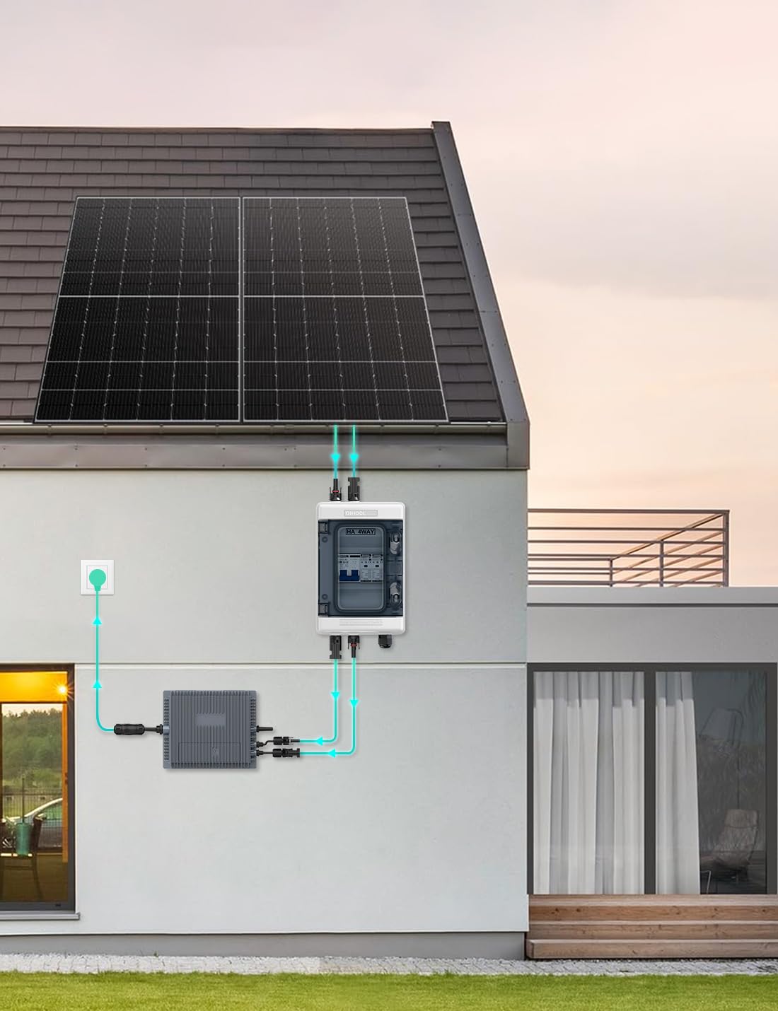 DC Überspannungsschutz PV Anlage Solar Anschlusskasten für 2 * 600W Solarmodule Balkonkraftwerk, DC Trennschalter 40A 1000V