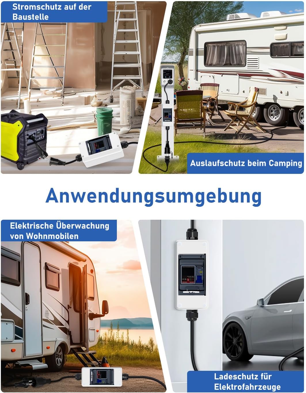 Mobiler Digitaler Stromzähler Für Steckdose 80A 230V Mit Typ A fi ls Schutzschalter 16A und Schuko Stecker Ip65 Stromverbrauchsmesser