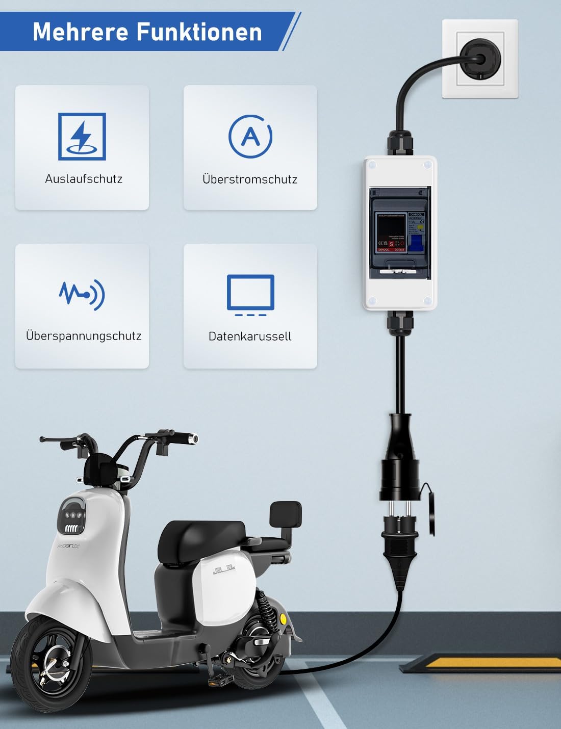 Mobiler Digitaler Stromzähler Für Steckdose 80A 230V Mit Typ A fi ls Schutzschalter 16A und Schuko Stecker Ip65 Stromverbrauchsmesser