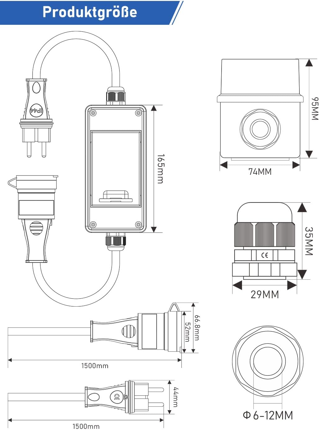 Mobiler Digitaler Stromzähler Für Steckdose 80A 230V Mit Typ A fi ls Schutzschalter 16A und Schuko Stecker Ip65 Stromverbrauchsmesser