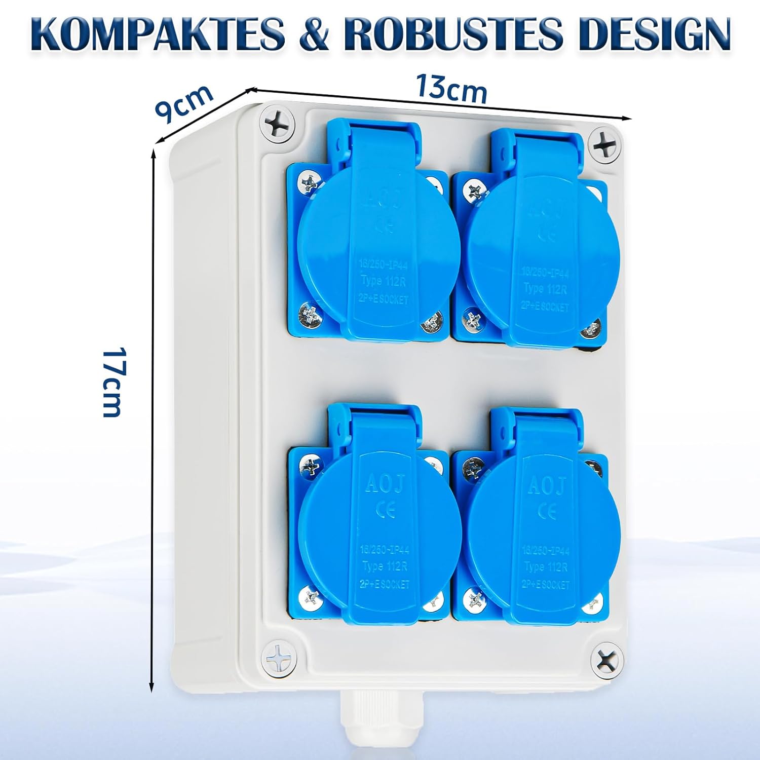 Wandverteiler Baustromverteiler Vorverkabelt Stromverteiler, mit 4x 16A 230V Schuko Steckdosen, IP67 Wasserdicht Gehäuse für Innen und Außen