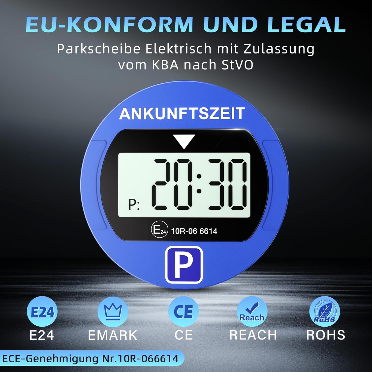 2 Stück Elektronische Parkscheibe mit Zulassung vom KBA, Automatische Digitale Parkscheibe Elektrisch mit Batterie, Elektrische Parkuhr Auto mit 2 Displays & Nachtparkmodus & Vielseitig