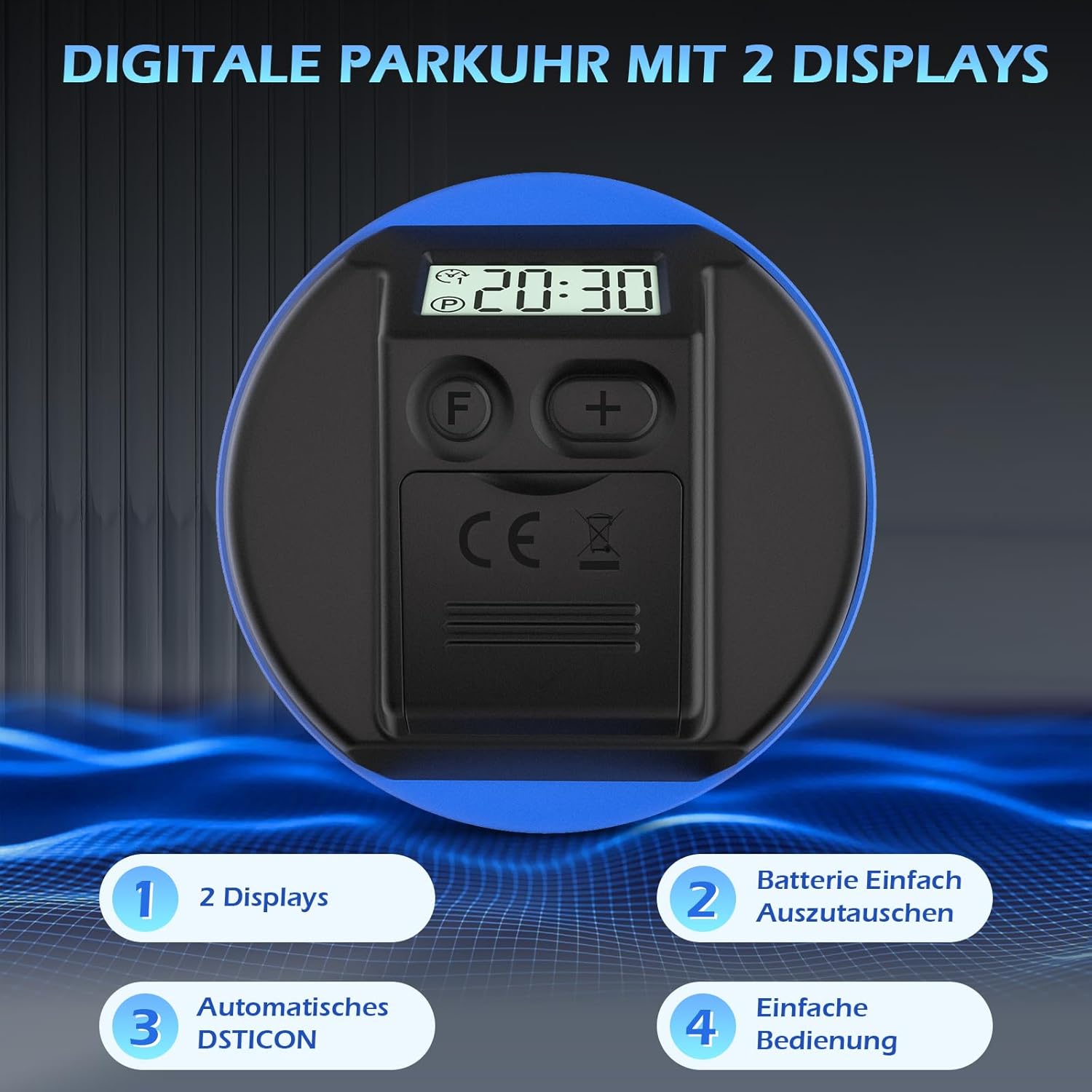 2 Stück Elektronische Parkscheibe mit Zulassung vom KBA, Automatische Digitale Parkscheibe Elektrisch mit Batterie, Elektrische Parkuhr Auto mit 2 Displays & Nachtparkmodus & Vielseitig