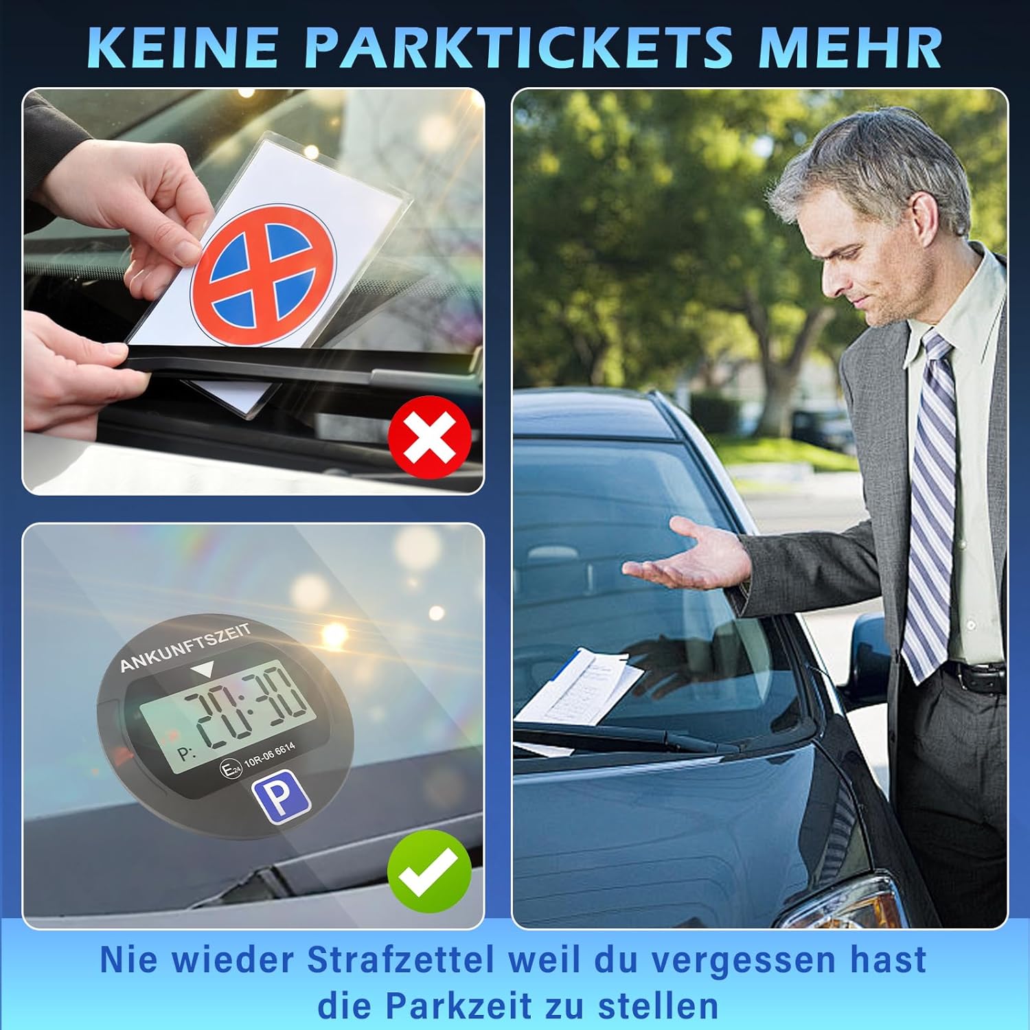 Elektronische Parkscheibe mit Zulassung vom KBA, Automatische Digitale Parkscheibe Elektrisch mit Batterie, Elektrische Parkuhr Auto mit 2 Displays & Nachtparkmodus & Vielseitig