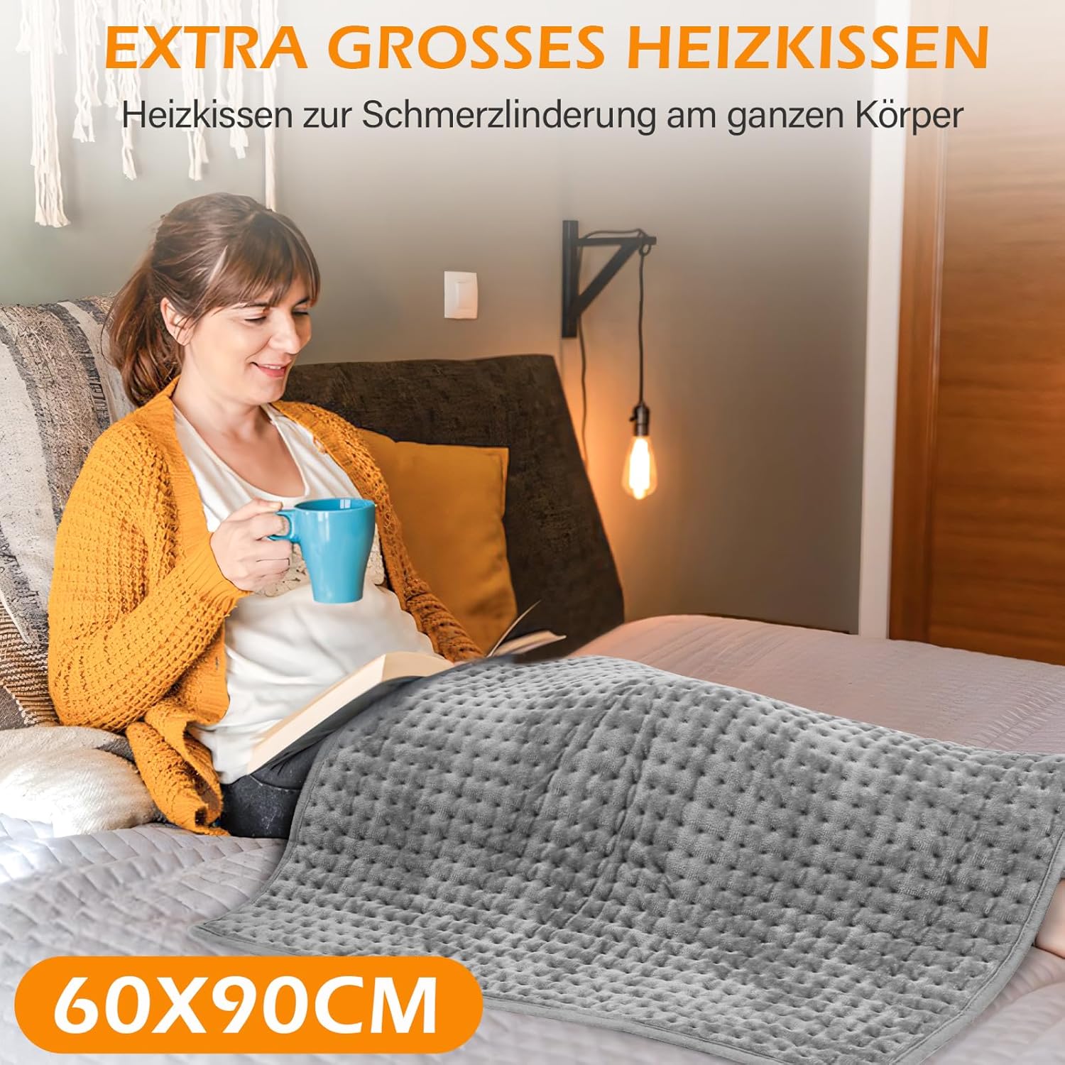 Heizkissen mit Abschaltautomatik, Elektrisch Wärmekissen mit 30 Temperaturstufen & 12 Timer, Maschinenwaschbare, Schnellheizende Ultraweich Heizdecke für Rücken Schulter Nacken Bauch, 60x90cm