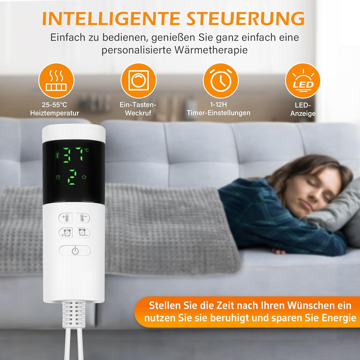 Heizkissen mit Abschaltautomatik, Elektrisch Wärmekissen mit 30 Temperaturstufen & 12 Timer, Maschinenwaschbare, Schnellheizende Ultraweich Heizdecke für Rücken Schulter Nacken Bauch, 40x80cm