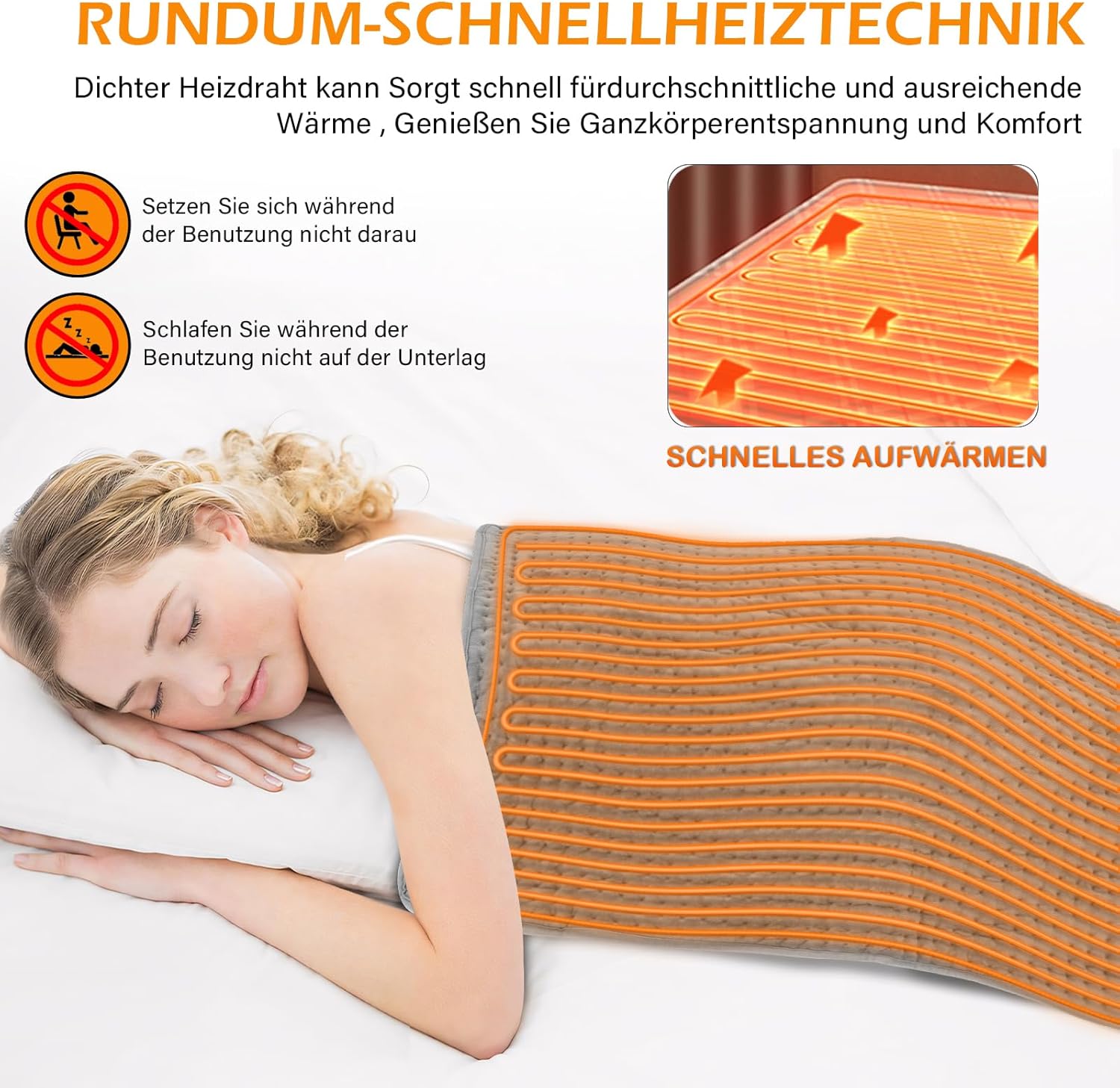 Heizkissen mit Abschaltautomatik, Elektrisch Wärmekissen mit 30 Temperaturstufen & 12 Timer, Maschinenwaschbare, Schnellheizende Ultraweich Heizdecke für Rücken Schulter Nacken Bauch, 40x80cm