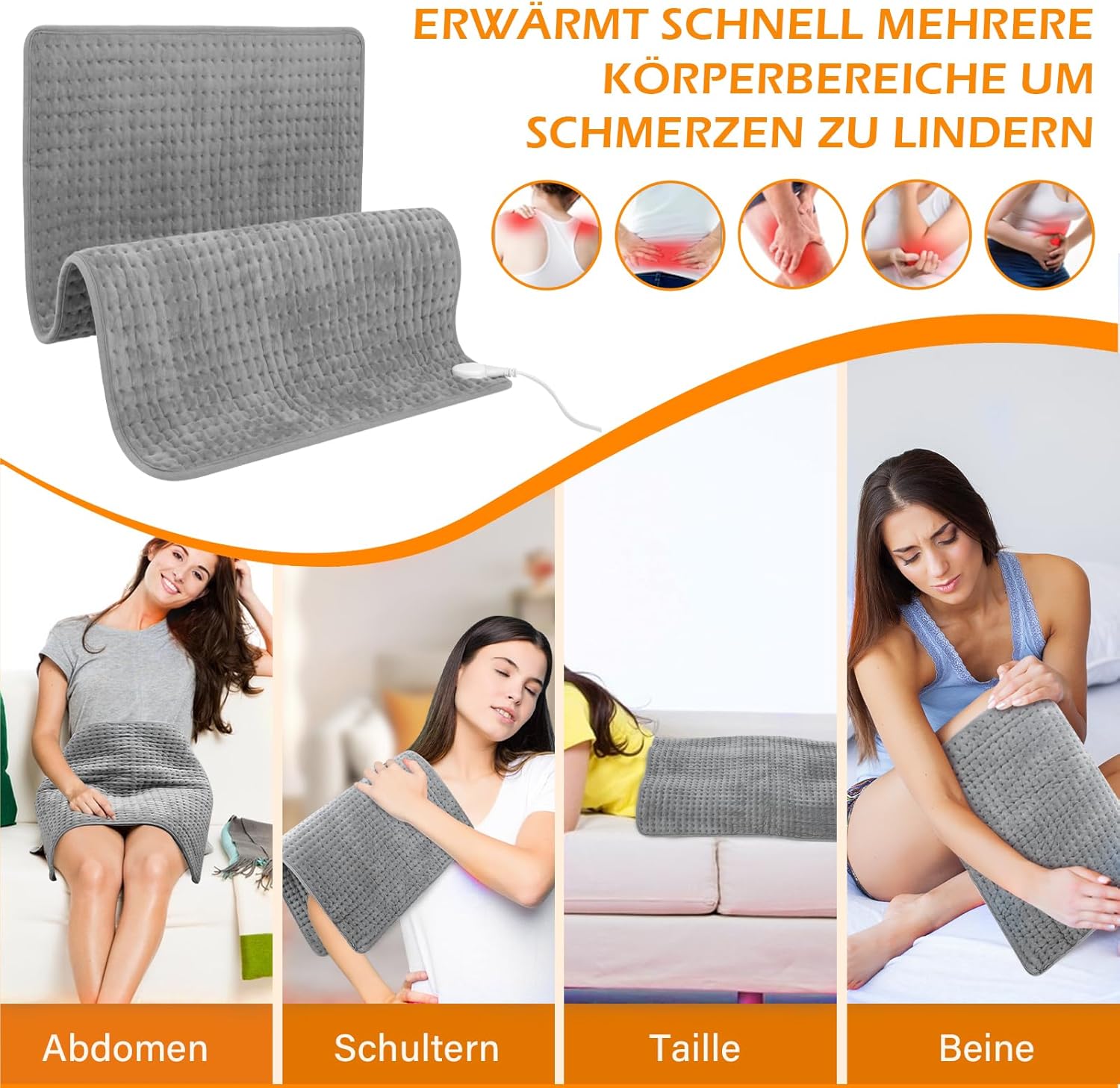 Heizkissen mit Abschaltautomatik, Elektrisch Wärmekissen mit 30 Temperaturstufen & 12 Timer, Maschinenwaschbare, Schnellheizende Ultraweich Heizdecke für Rücken Schulter Nacken Bauch, 40x80cm