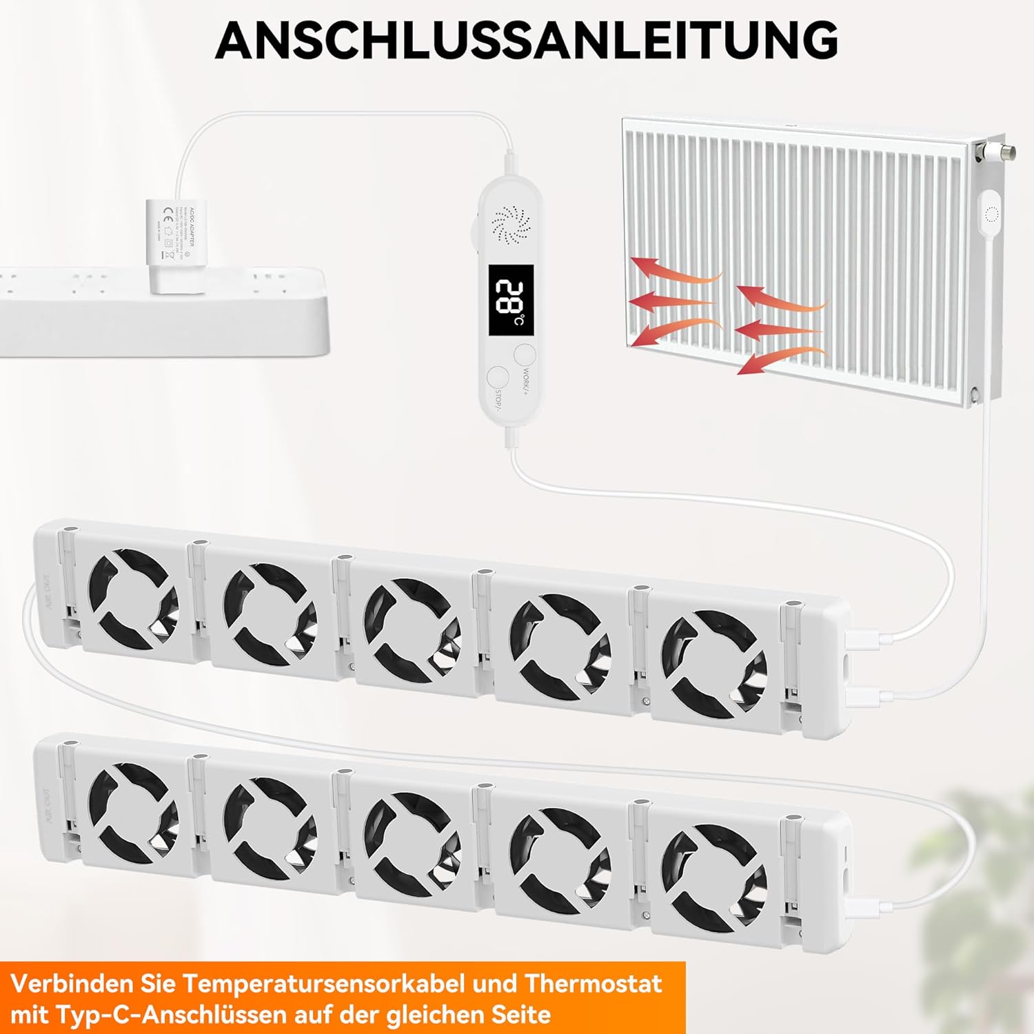 Heizkörper Ventilator 5.0 Heizungsventilator, Smart Heizkörperverstärker Einstellbarer Geschwindigkeit mit Thermostaten, Heizungslüfter Lauf Ruhig Sparen von Energie & Heizkosten (Duo Set)