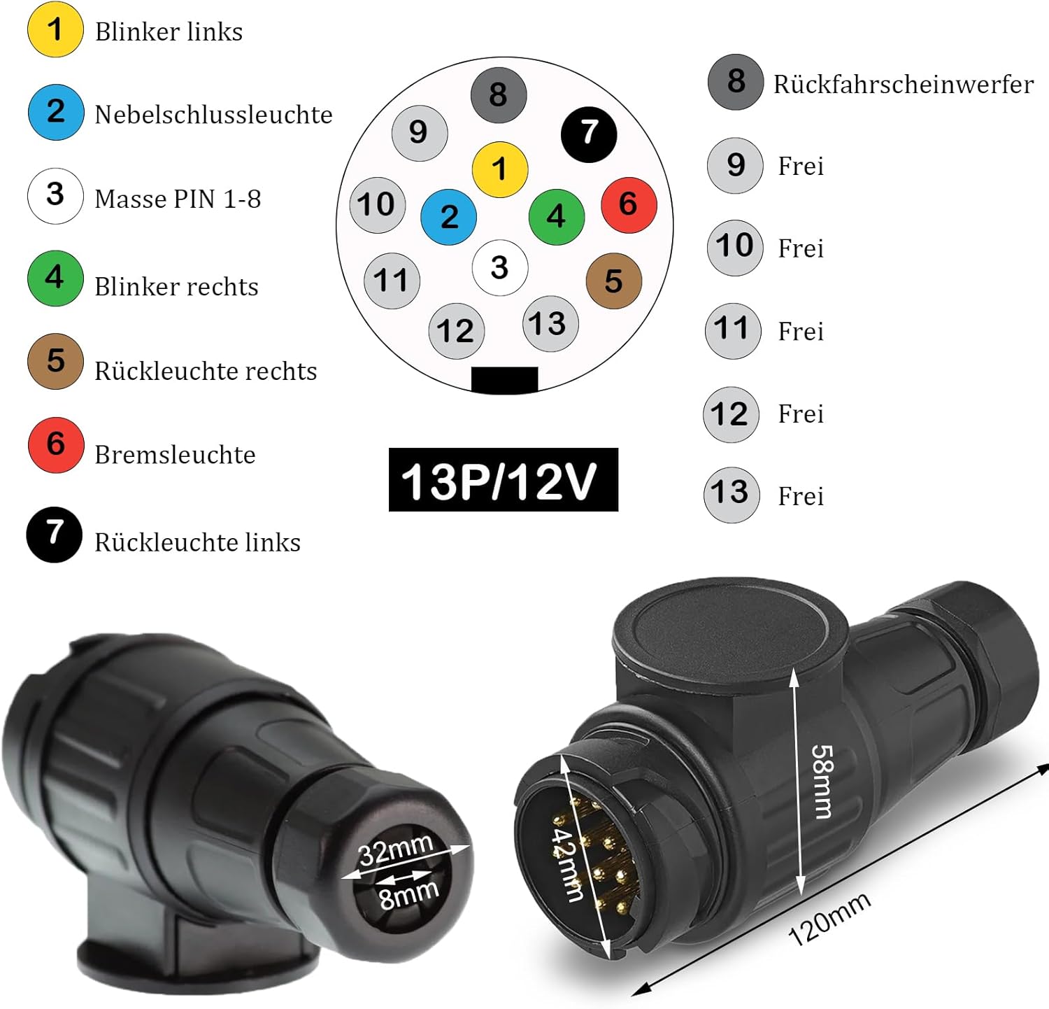 Anhänger Rückleuchten, 12V Universal Rückleuchten Set Anhänger 13 Polig Stecker 5M Kabelsatz, PKW LKW Beleuchtung mit E11-Zertifiziert für Straßenverkehr Zugelassen