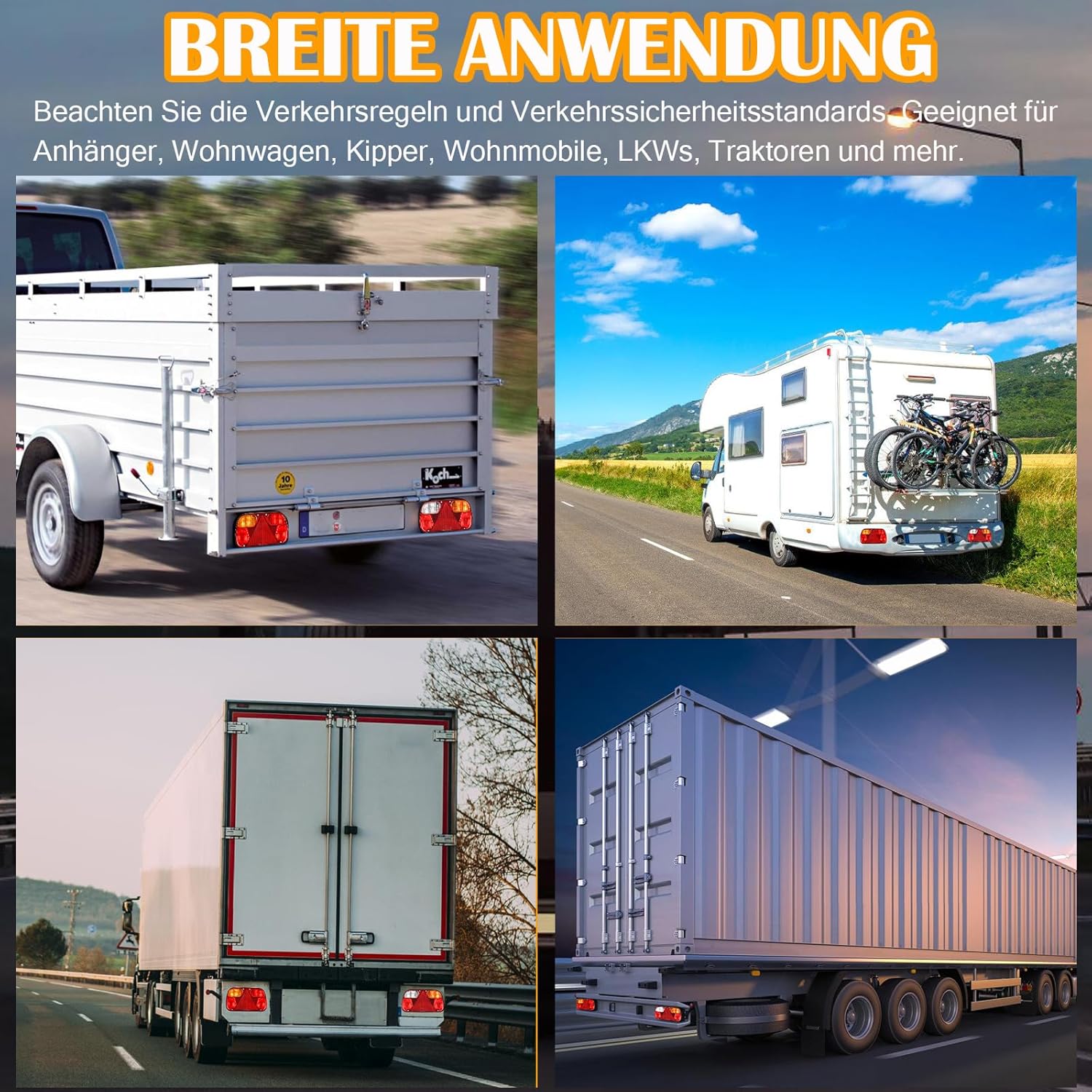 Anhänger Rückleuchten, 12V Universal Rückleuchten Set Anhänger 13 Polig Stecker 5M Kabelsatz, PKW LKW Beleuchtung mit E11-Zertifiziert für Straßenverkehr Zugelassen