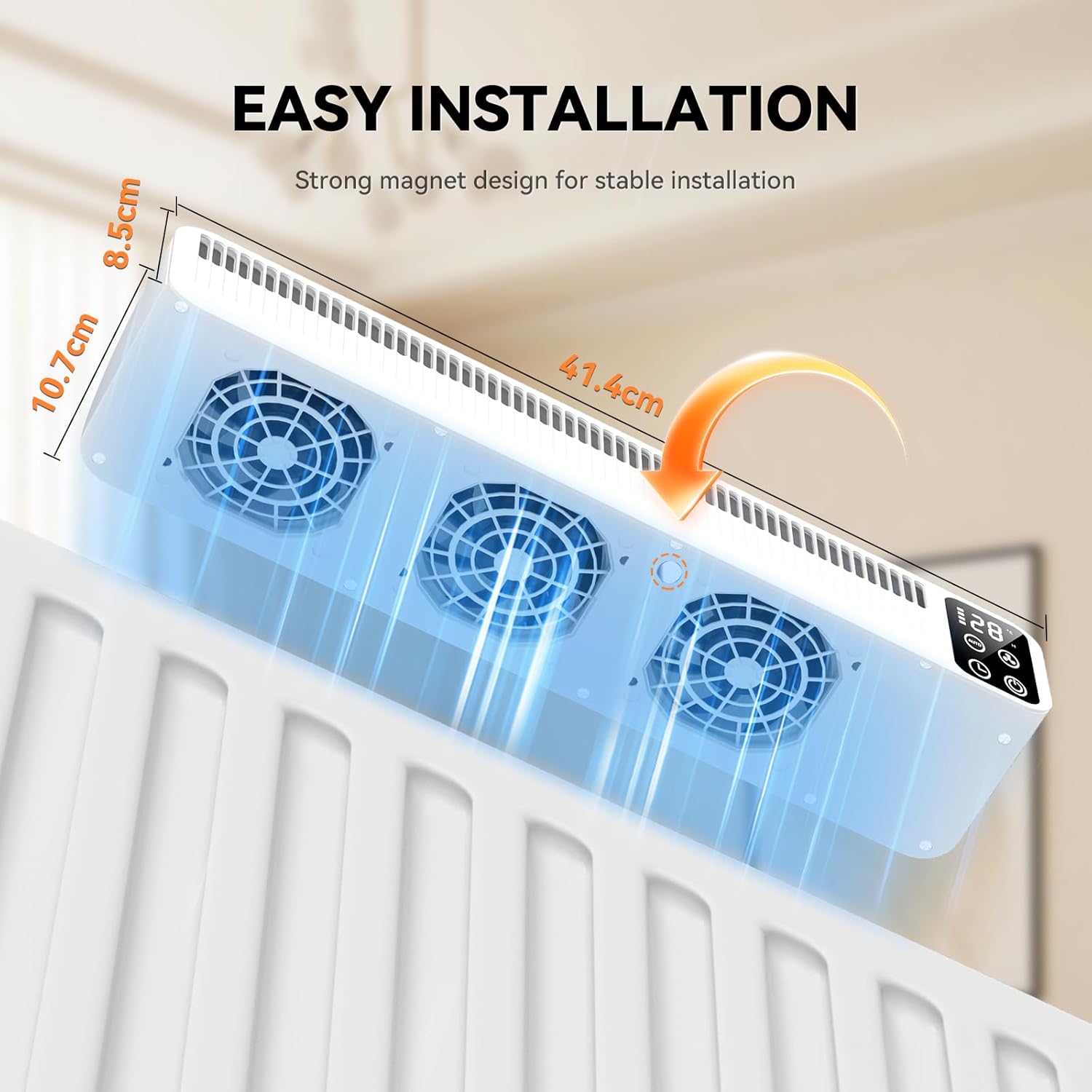 Heizkörper Ventilator, Wiederaufladbar Heizungslüfter 2 Modi, Smart Heizverstärker mit 3 Geschwindigkeitsstufen & Zeitfunktion, Magnetische Heizungsventilator für Meisten Heizkörper