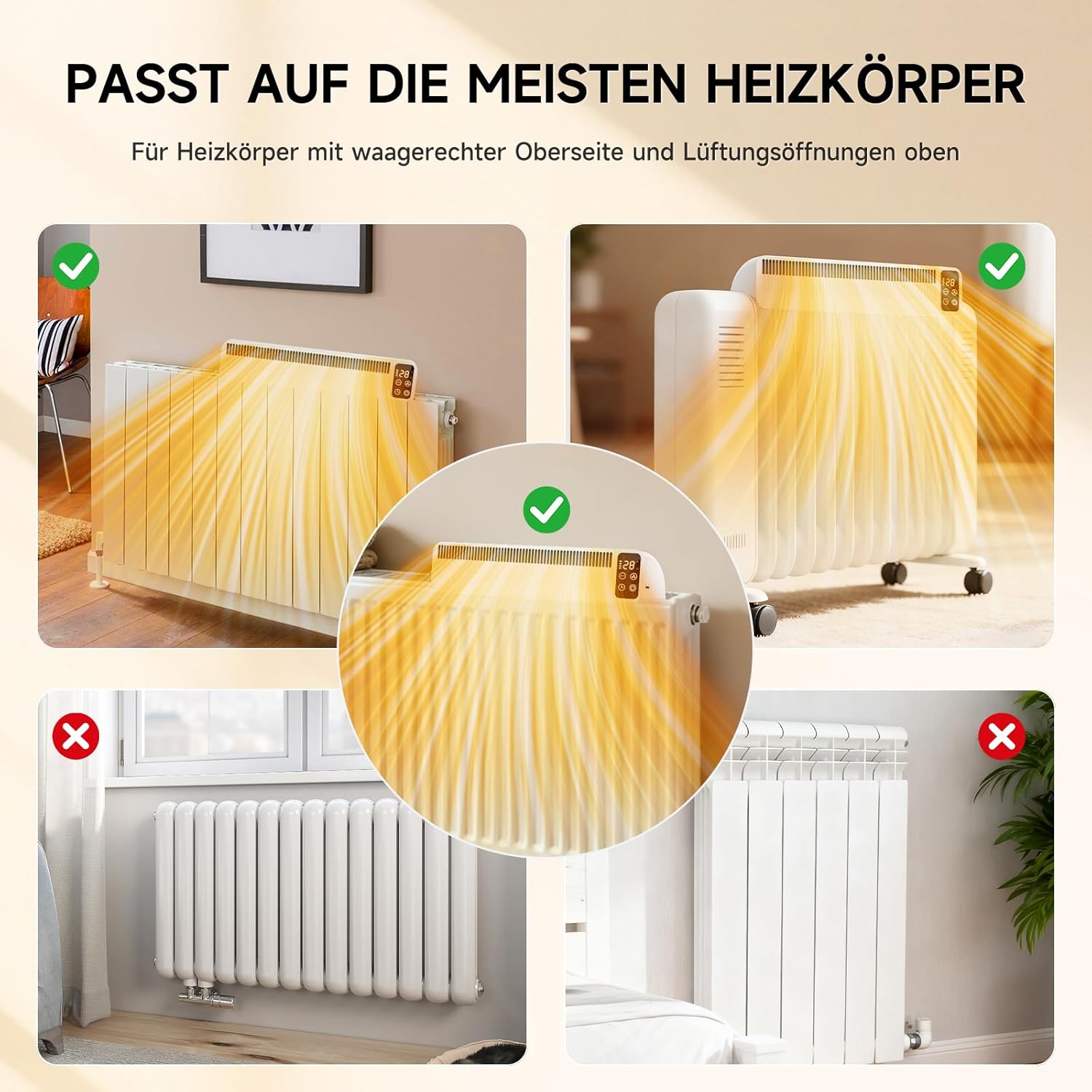 Heizkörper Ventilator, Wiederaufladbar Heizungslüfter 2 Modi, Smart Heizverstärker mit 3 Geschwindigkeitsstufen & Zeitfunktion, Magnetische Heizungsventilator für Meisten Heizkörper