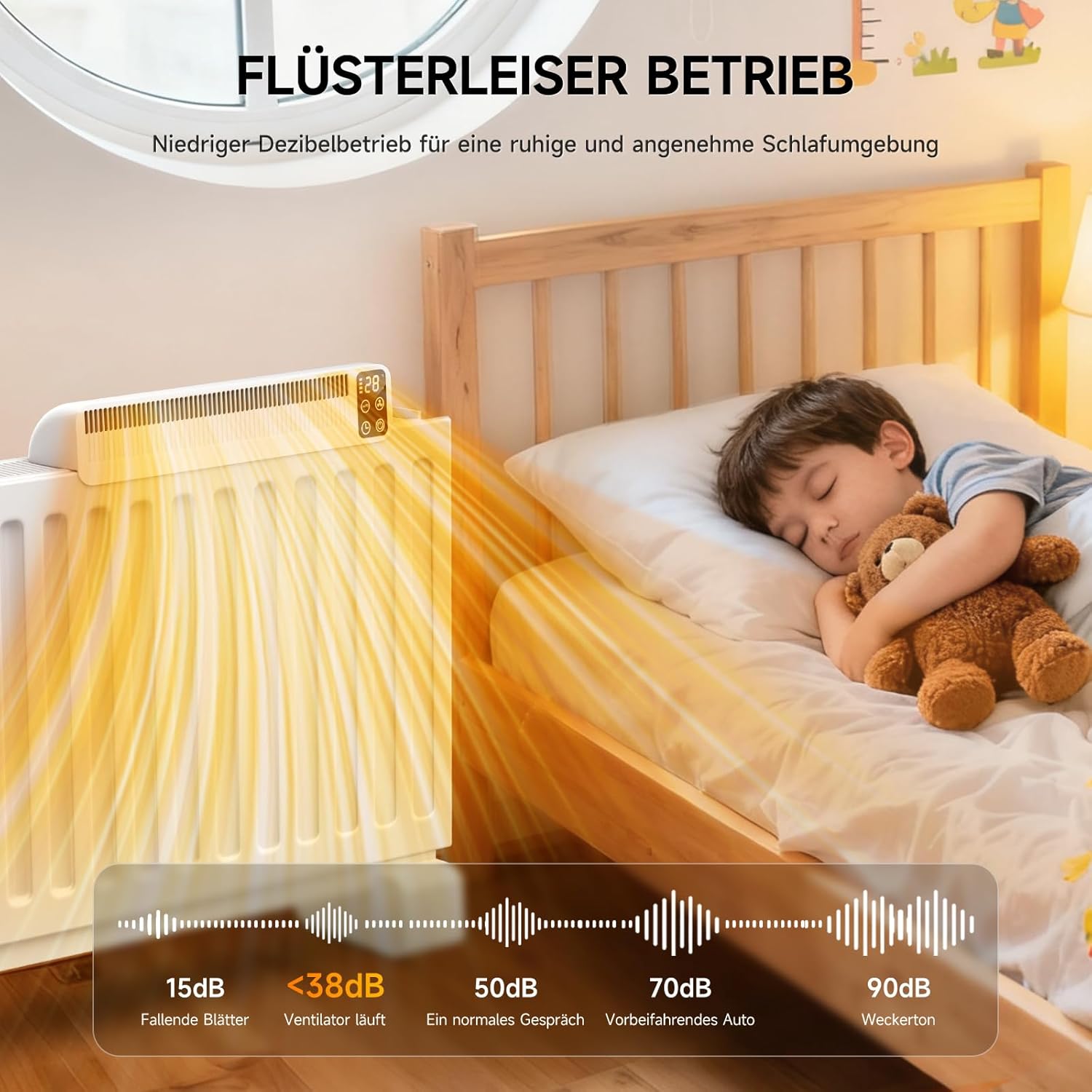 Heizkörper Ventilator, Wiederaufladbar Heizungslüfter 2 Modi, Smart Heizverstärker mit 3 Geschwindigkeitsstufen & Zeitfunktion, Magnetische Heizungsventilator für Meisten Heizkörper