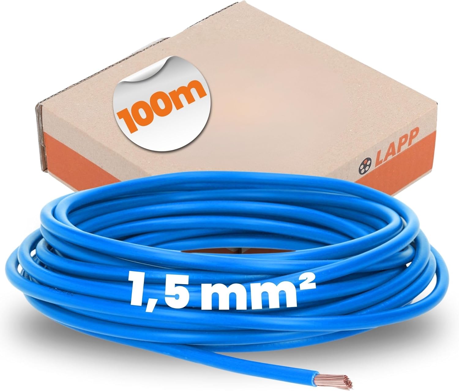 Lapp 100 Meter 4520021 H07V-K 1,5 mm² blau Verdrahtungsleitung I Aderleitung flexibel I Litze 1,5mm2 I Verdrahtung feindrätig I Einzelleitung Zählerschrank I Kabel eindrähtig für Schaltschrank