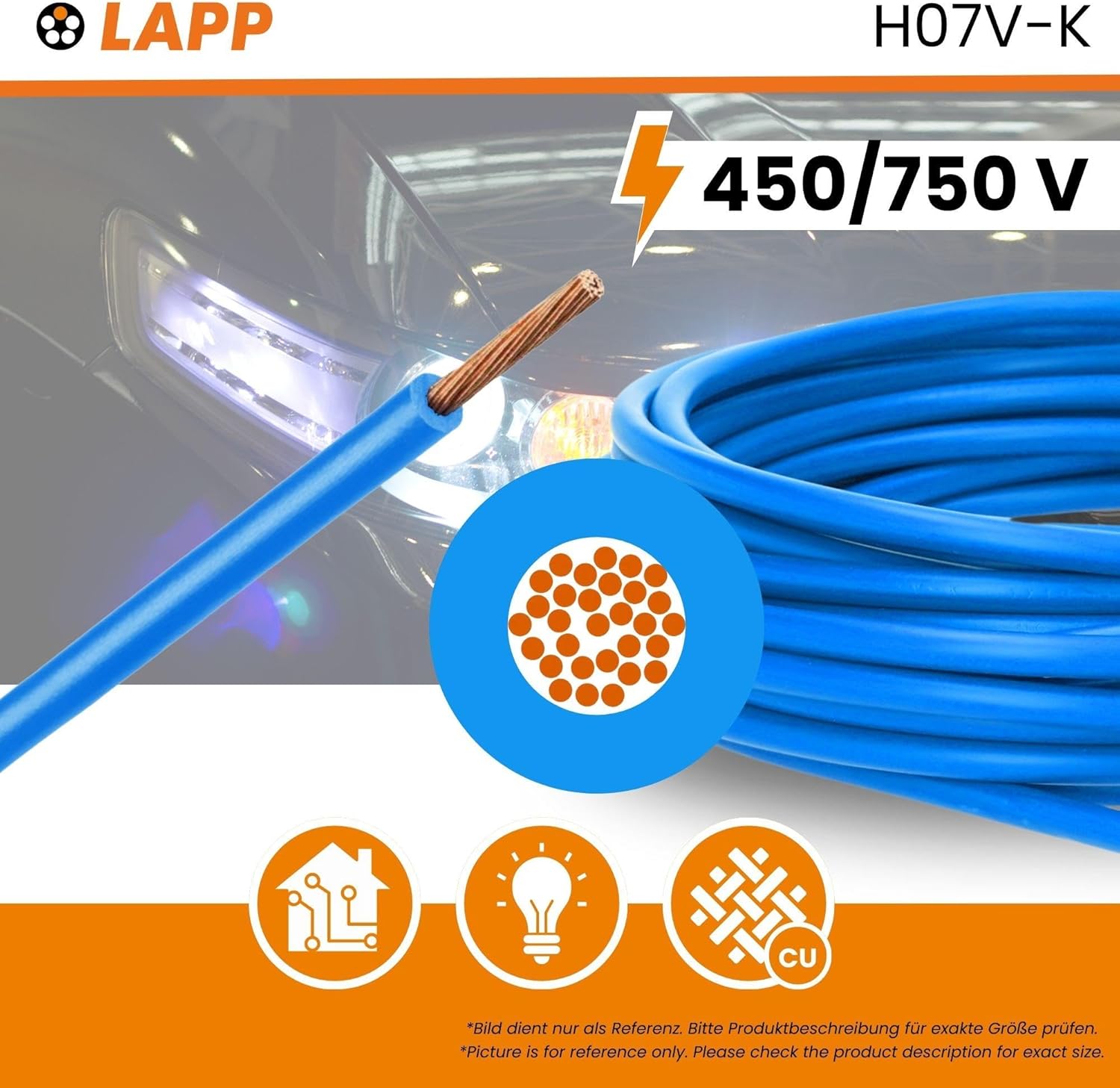 Lapp 100 Meter 4520021 H07V-K 1,5 mm² blau Verdrahtungsleitung I Aderleitung flexibel I Litze 1,5mm2 I Verdrahtung feindrätig I Einzelleitung Zählerschrank I Kabel eindrähtig für Schaltschrank