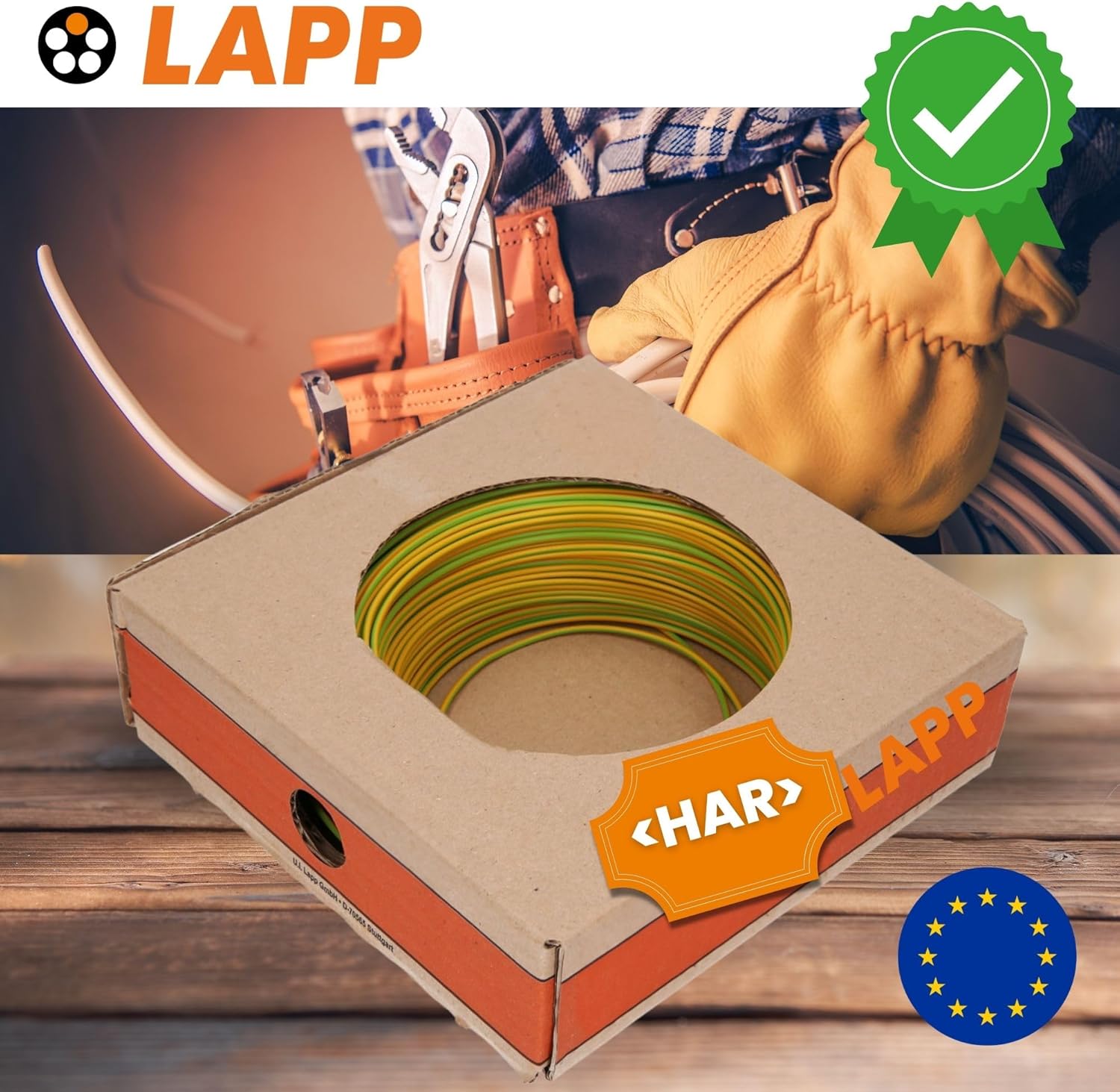 Lapp 100 Meter 4520001 H07V-K 1,5 mm² grün / gelb Verdrahtungsleitung I Aderleitung flexibel I Litze 1,5mm2 I Verdrahtung feindrätig I Einzelleitung Zählerschrank I Kabel eindrähtig für Schaltschrank