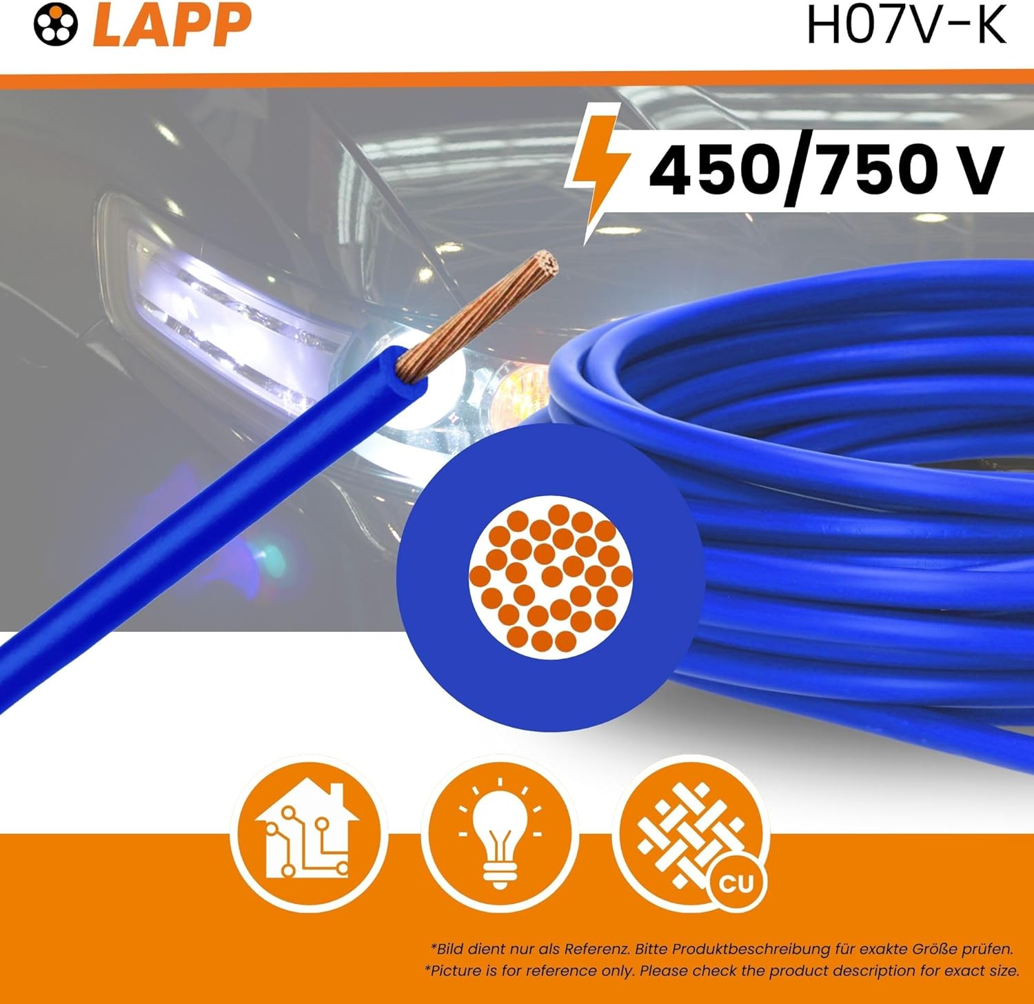 Lapp 100 Meter 4520141 H07V-K 1,5 mm² dunkelblau Verdrahtungsleitung I Aderleitung flexibel I Litze 1,5mm2 I Verdrahtung feindrätig I Einzelleitung Zählerschrank I Kabel eindrähtig für Schaltschrank