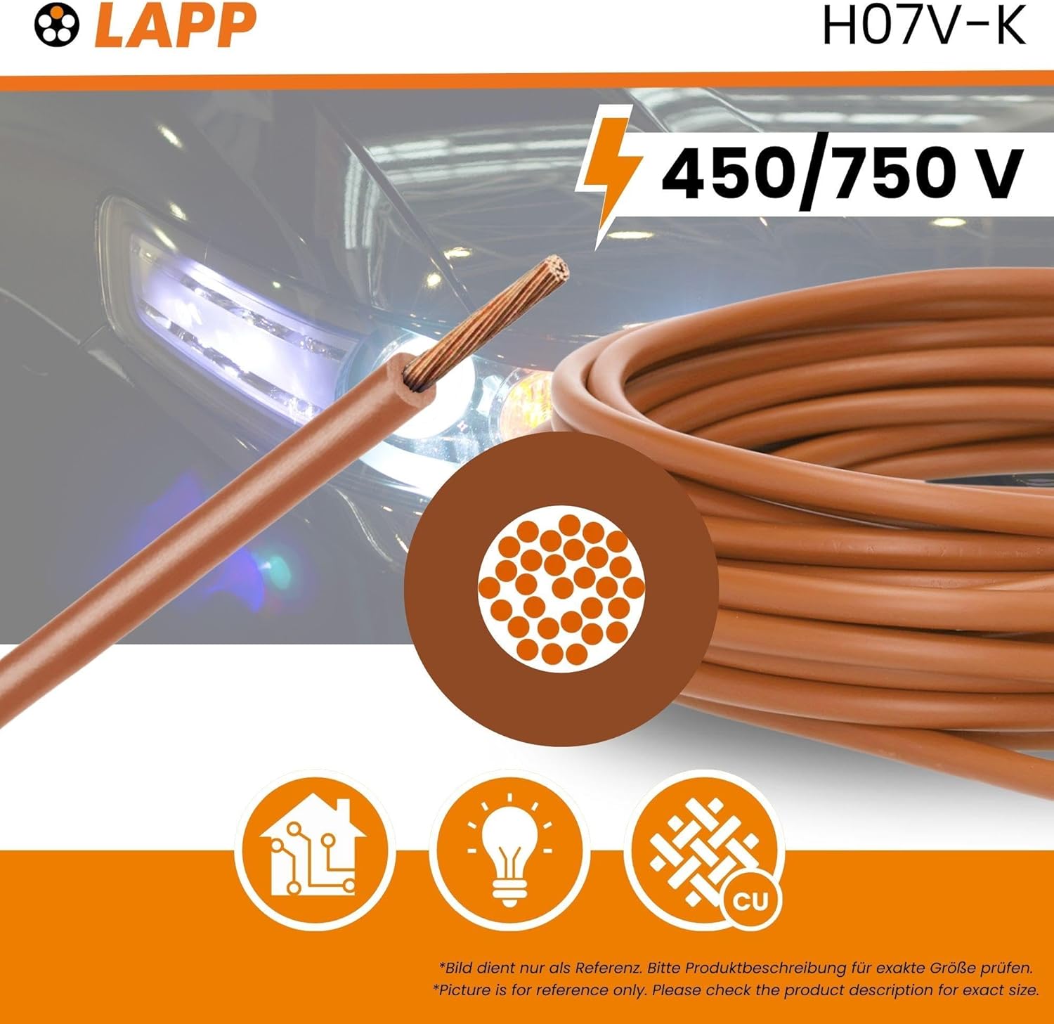 100 Meter Lapp 4520031 H07V-K 1,5 mm² braun I Verdrahtungsleitung I Aderleitung flexibel I PVC Einzelader I Litze 1,5mm2 I Verdrahtung