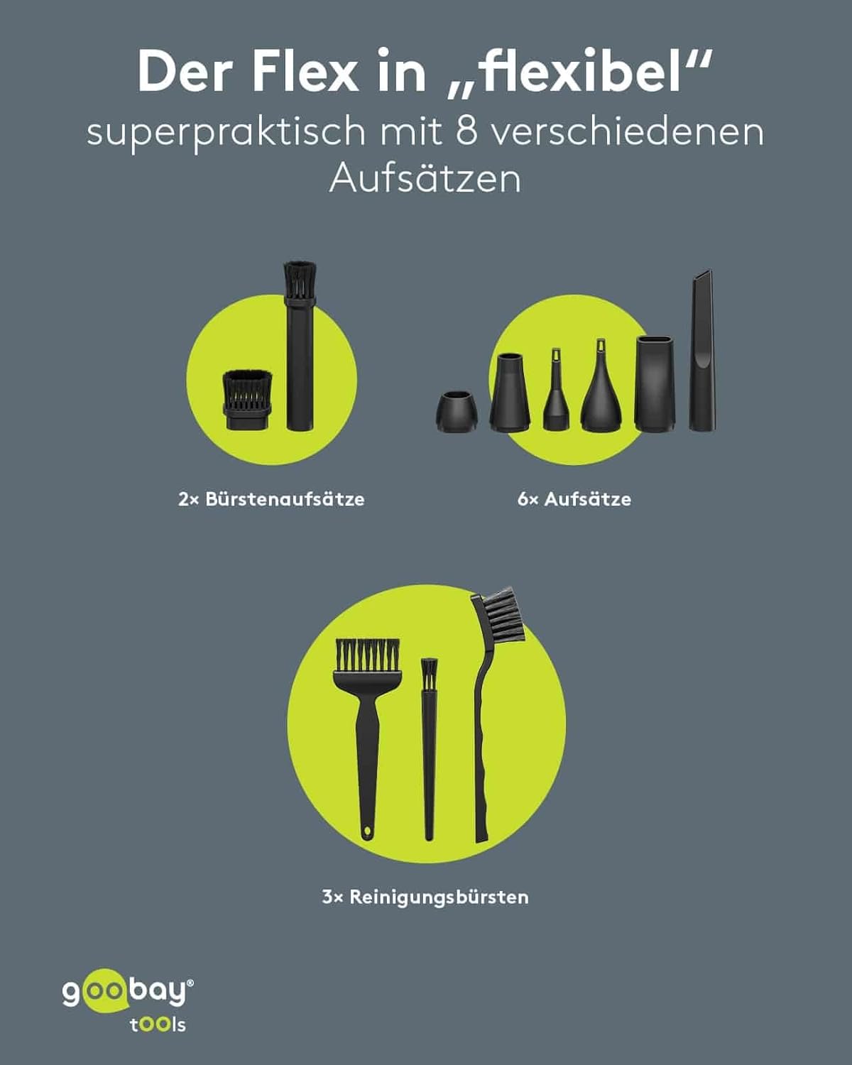 Staubgebläse Superior mit 3 Stufen, 6.000 mAh Akku, 130.000 rpm, bis 110 min Betriebsdauer, inkl. 8 Aufsätze zum Entfernen von Staub auf Tastaturen, im PC, im Sofa, Autointerieur