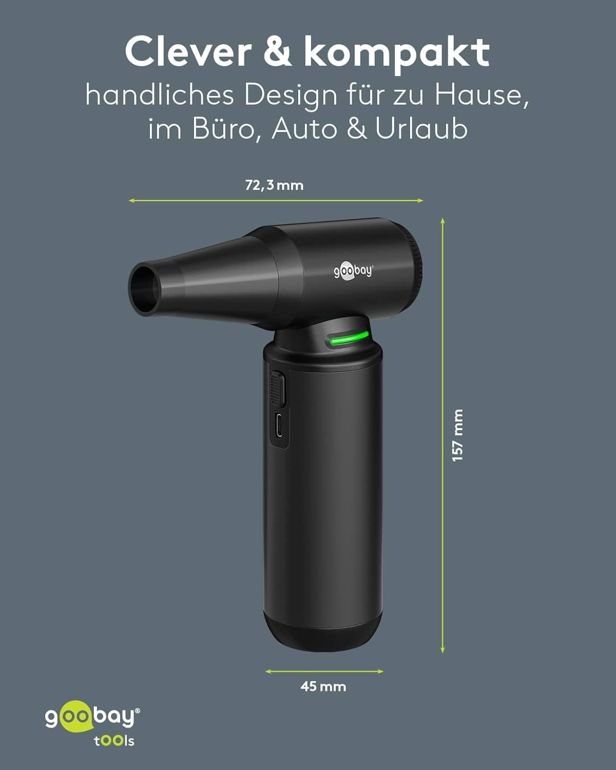 Staubgebläse Superior mit 3 Stufen, 6.000 mAh Akku, 130.000 rpm, bis 110 min Betriebsdauer, inkl. 8 Aufsätze zum Entfernen von Staub auf Tastaturen, im PC, im Sofa, Autointerieur