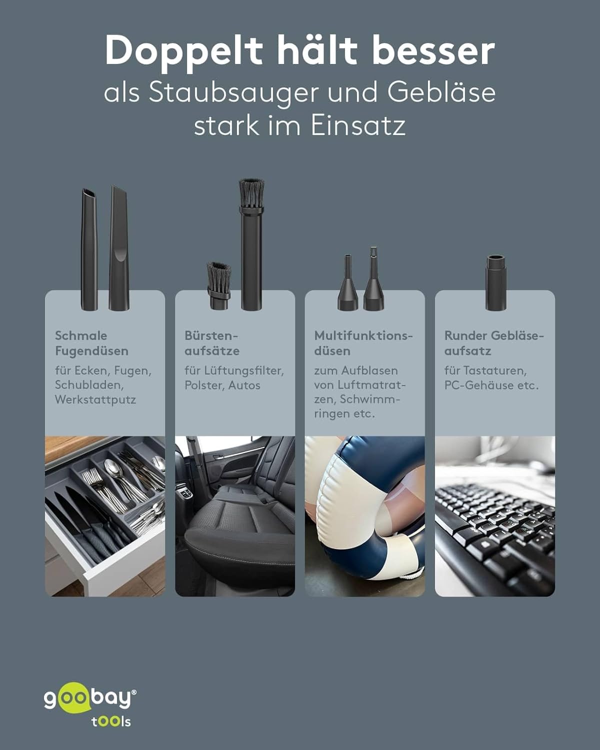 Mini-Staubsauger Superior/Akku-Handstaubsauger für Auto, Haus, Wohnmobil, 120W, 7 Düsen, 3 Bürsten/Ideal für Tastaturen und schwer zugängliche Ecken, Gebläsefunktion