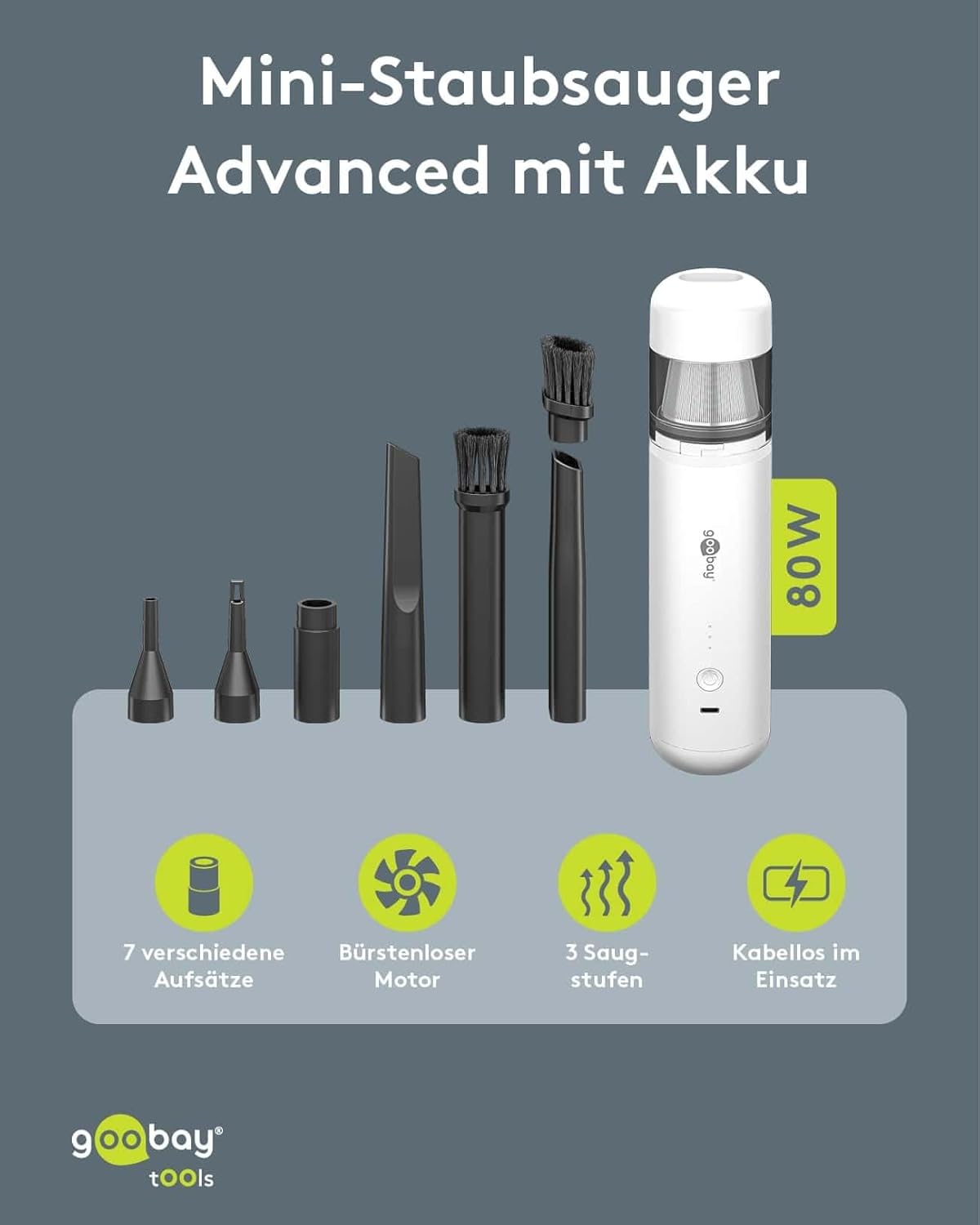 Mini-Staubsauger 80W, Acrylnitril-Butadien-Styrol, weiß, Mini-Staubsauger 80W, 80 W, 0.125 liters, 90 Dezibel
