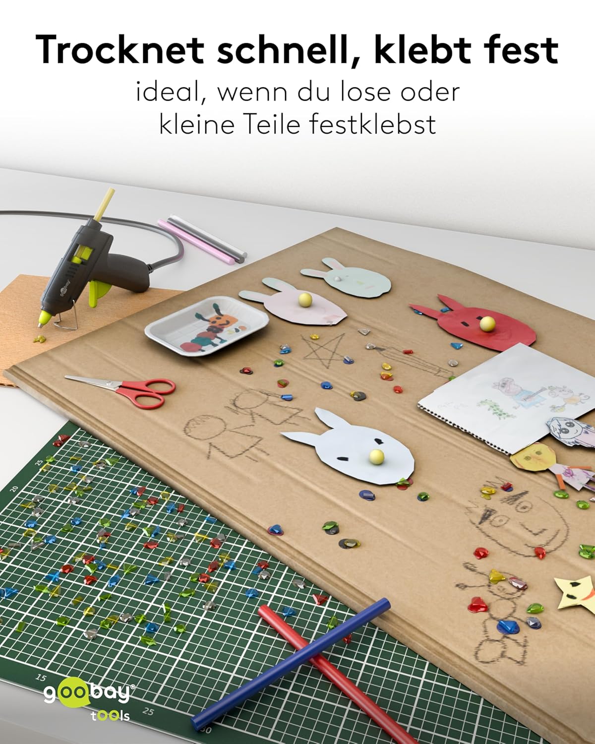 Heißklebepistole Farb-Sticks 11x200 mm, 10 Stk, 5 Farben, Klebesticks für Standard-Klebepistolen, Heißklebesticks, schnelltrocknend, für Modellbau, Bastel- und DIY-Projekte