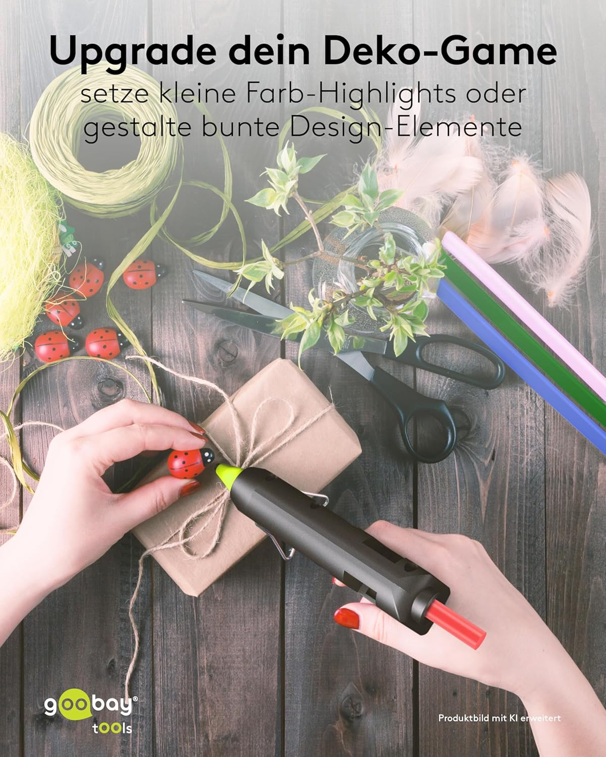 Heißklebepistole Farb-Sticks 11x200 mm, 10 Stk, 5 Farben, Klebesticks für Standard-Klebepistolen, Heißklebesticks, schnelltrocknend, für Modellbau, Bastel- und DIY-Projekte