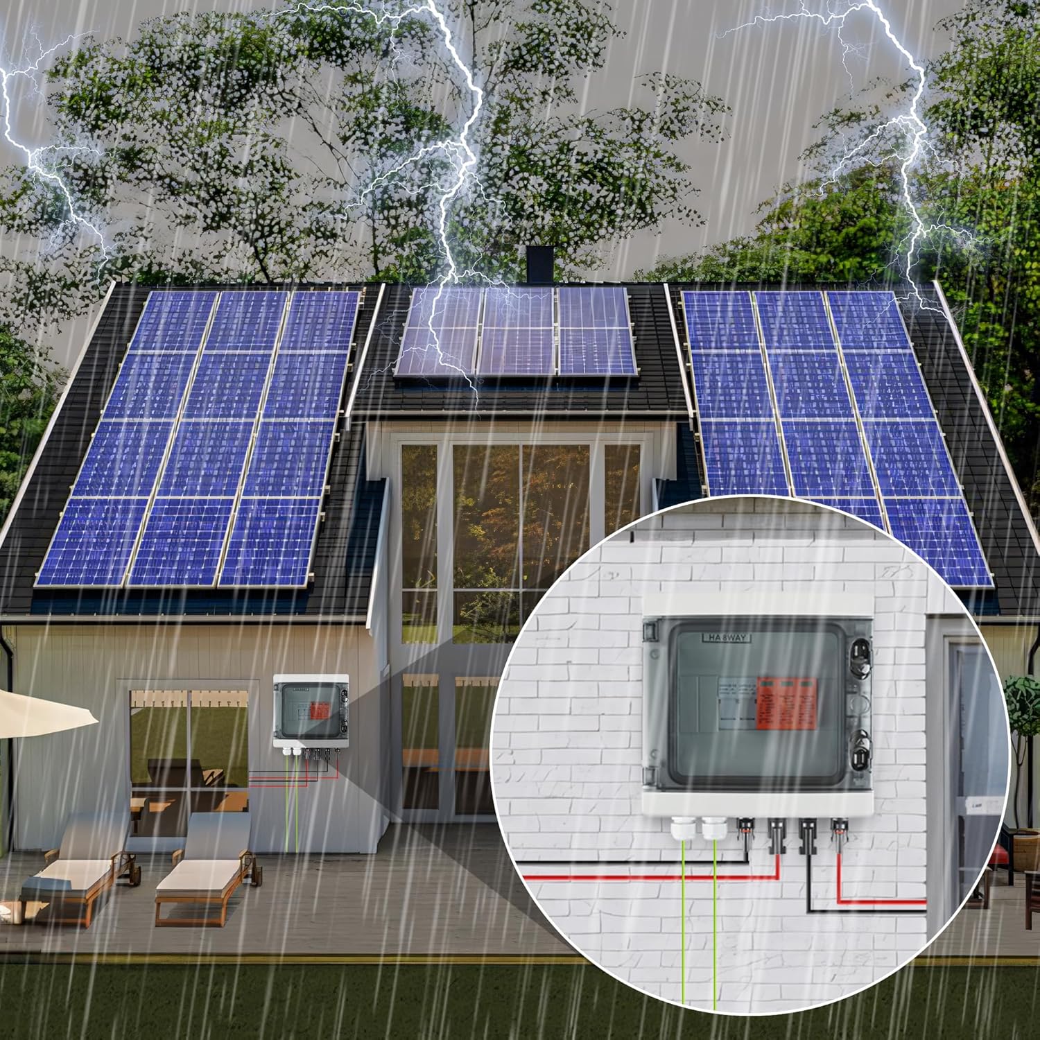 Überspannungsschutz PV DC1000V Blitzschutz PV Anlage 20-40KA, Solar Überspannungsschutz 1 String mit 16A-Sicherung, IP65 Wasserdicht & UV-Beständig Solar Anschlusskasten 1 in 1 out