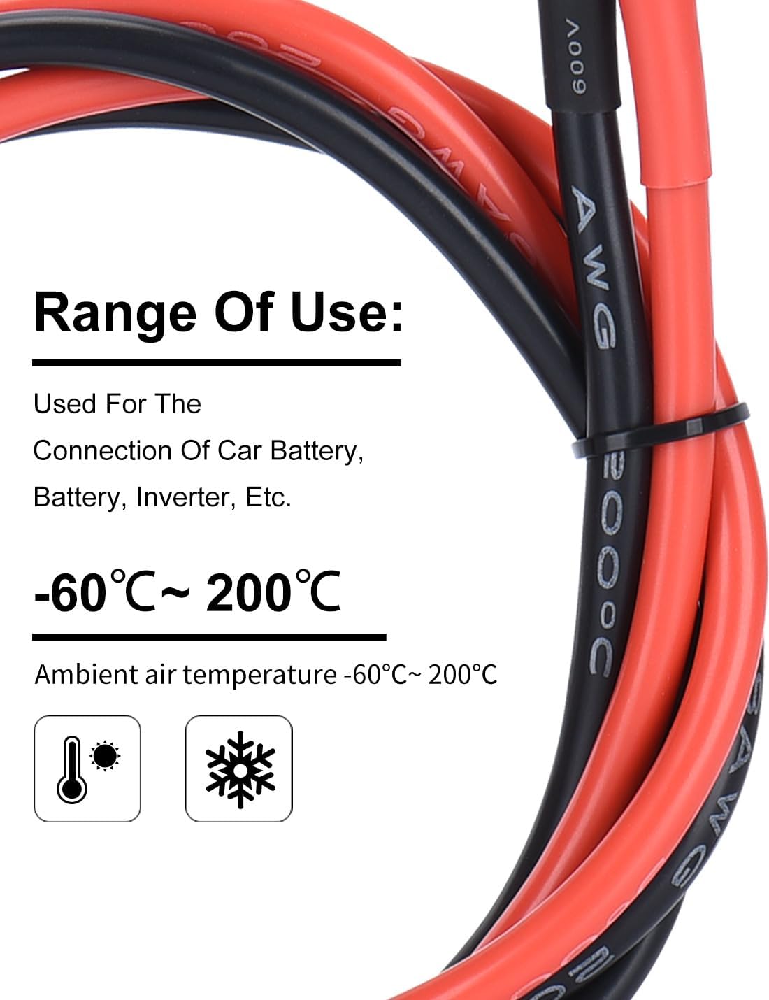 30cm Batteriekabel 25mm² M8 4AWG Silikonkabel Flexibel Hitzebeständiges