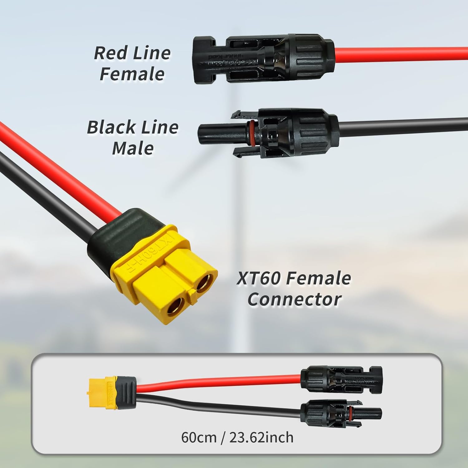 0,6m Solarladekabel Solarkabel Solarstecker auf XT60 Stecker Solarpanel Adapter Kabel, für EF DELTA 2 und River Pro MAX Powerstation 757 Powerhouse Solar Generator