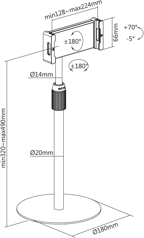 myWall HT30L Tischständer für Tablets/Smartphones, höhenverstellbar, frei beweglich mit Kugelgelenk, Handy- und Tablethalterung, schwarz
